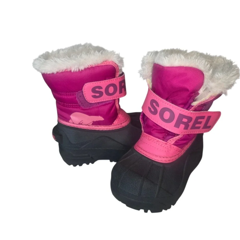 Sorel Snow Commander Girls 6 Black Pink NV1960-652 Waterproof Winter Boots